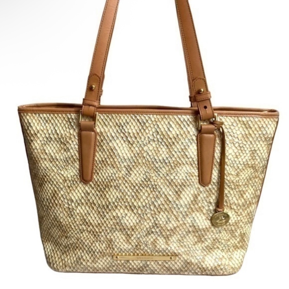 Brahmin RARE beige Asher tote bag creamy beige yellow snakeskin embossed leather